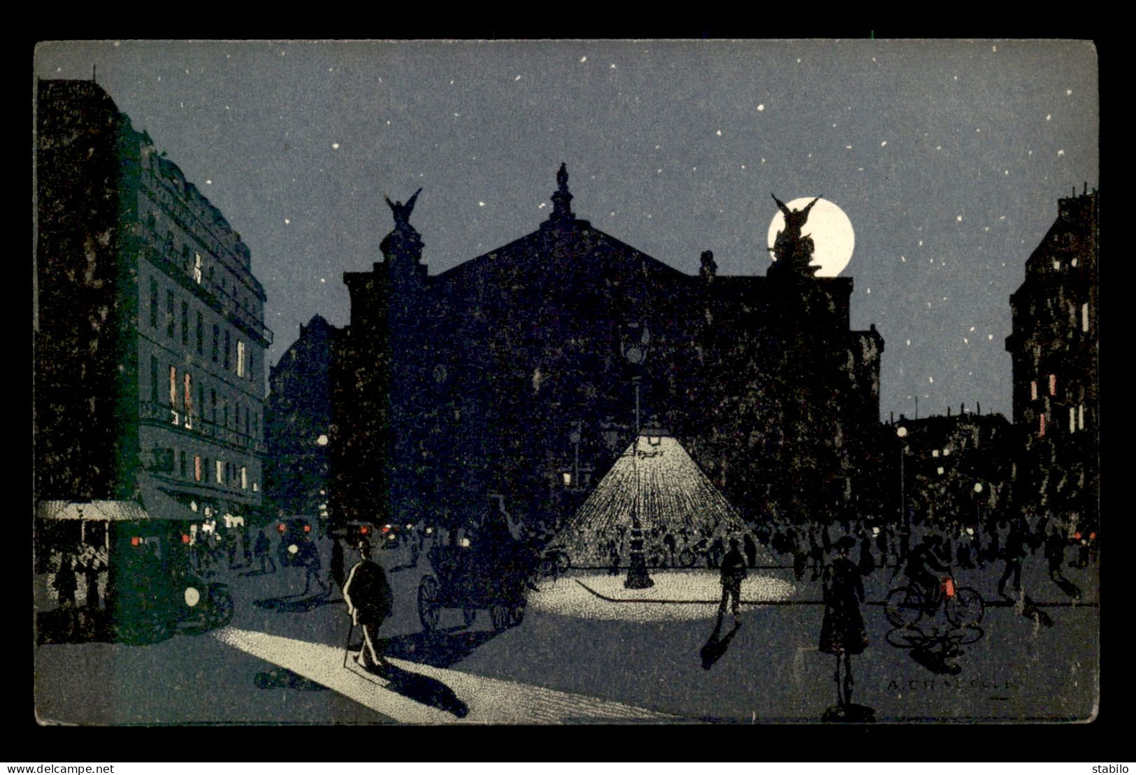 ILLUSTRATEURS - PARIS - DANS LES TENEBRES - LA PLACE DE L'OPERA A 9 HEURES - CIEL ETOILE, CLAIR DE LUNE - 1900-1949