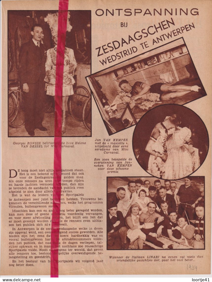 Antwerpen Koers Ontspanning Zesdagen - Orig. Knipsel Coupure Tijdschrift Magazine - 1934 - Non Classés