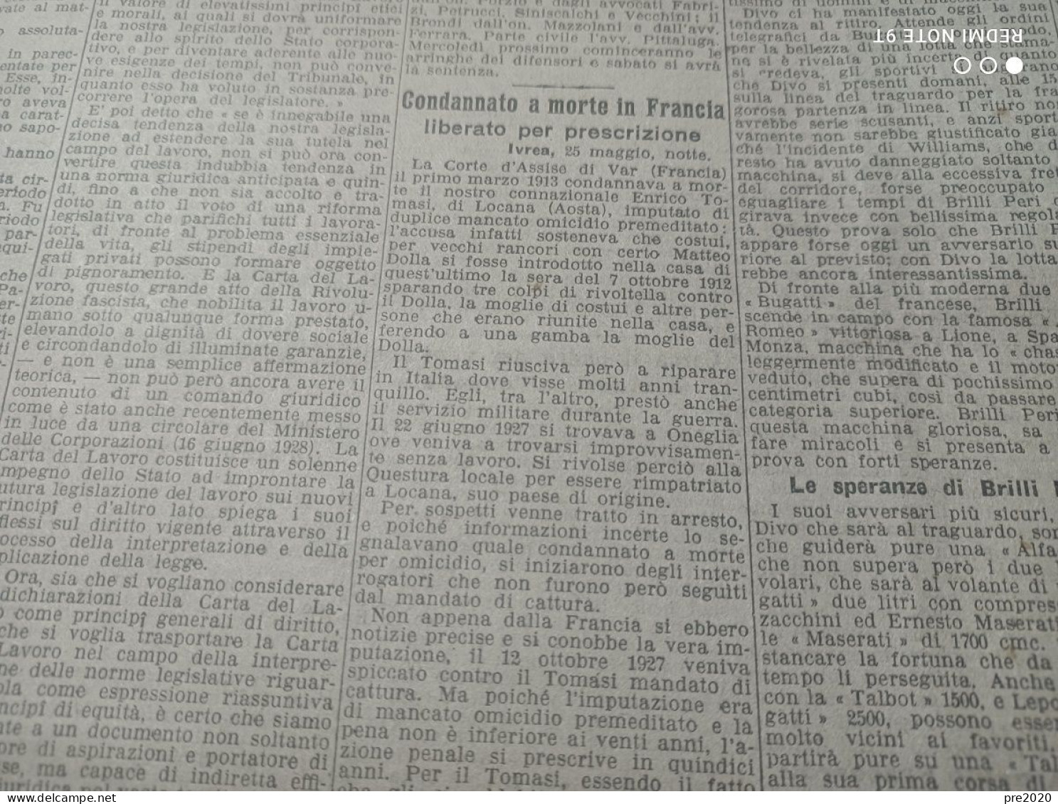 CORRIERE DELLA SERA 26/5/1929 LOCANA AOSTA - Otros & Sin Clasificación