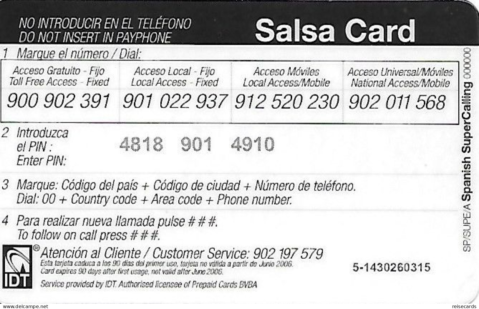 Spain: Prepaid IDT - Salsa 06.06 - Andere & Zonder Classificatie