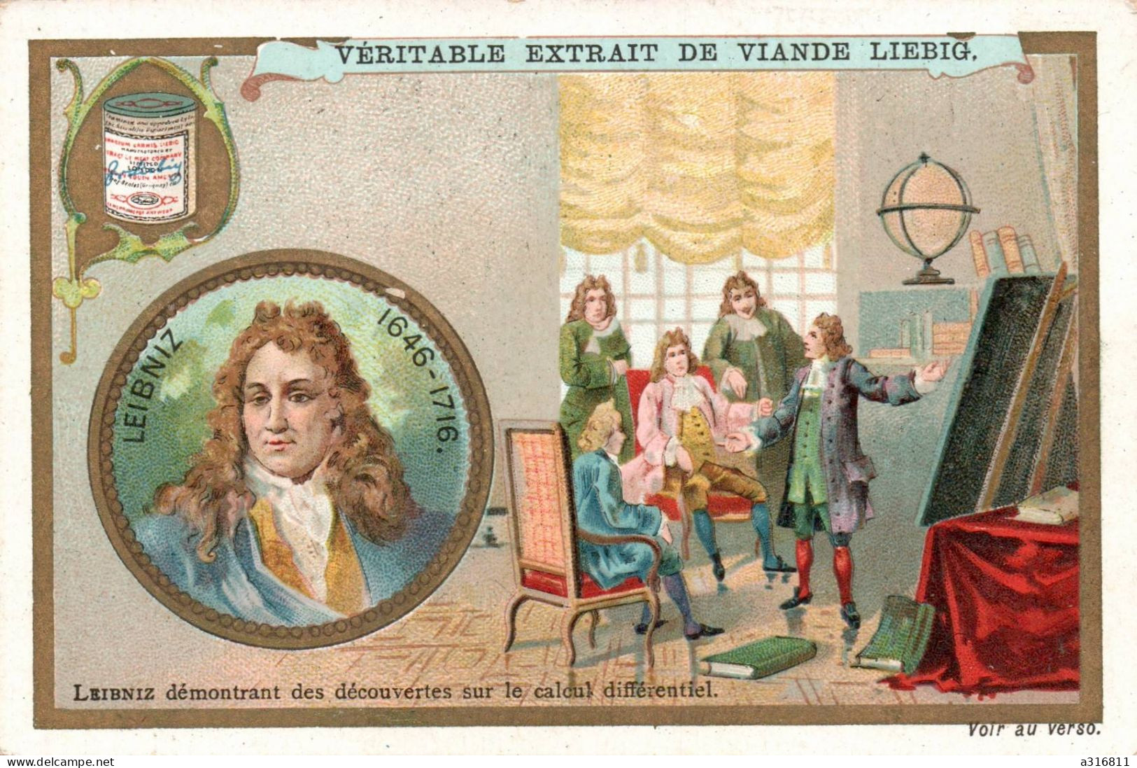 Chromo Ancienne Liebig. Série Des Célébrités. Leibniz Et Le Calcul Différentiel. - Liebig
