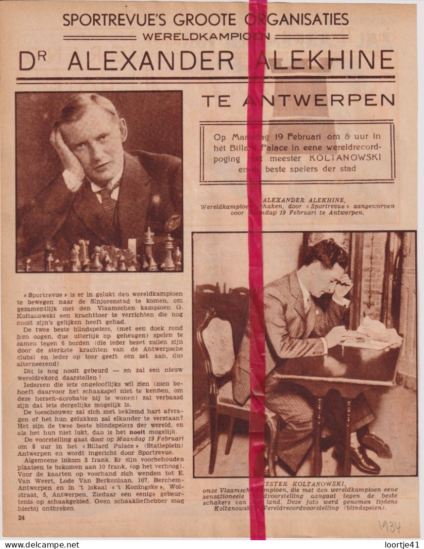 Antwerpen - Schaken Dr. Alexander Alekhine - Orig. Knipsel Coupure Tijdschrift Magazine - 1934 - Non Classés