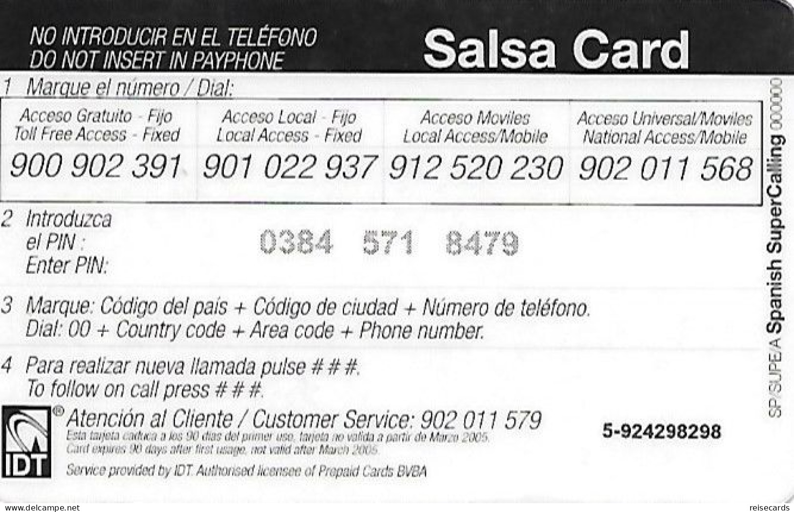 Spain: Prepaid IDT - Salsa 03.05 - Autres & Non Classés