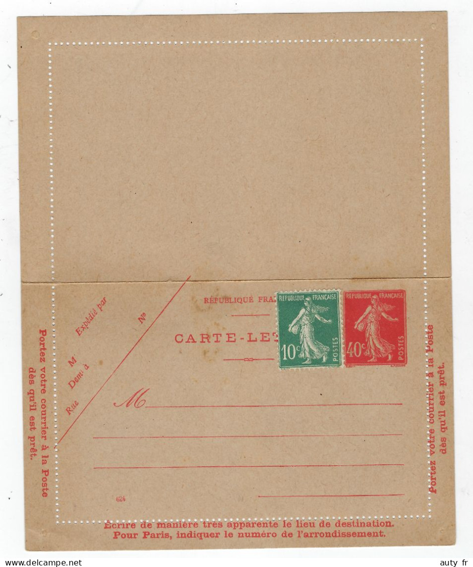 Entier Semeus 40 C. Vermillon Avec Complément D'affranchissement - Non Circulé - Cartes-lettres