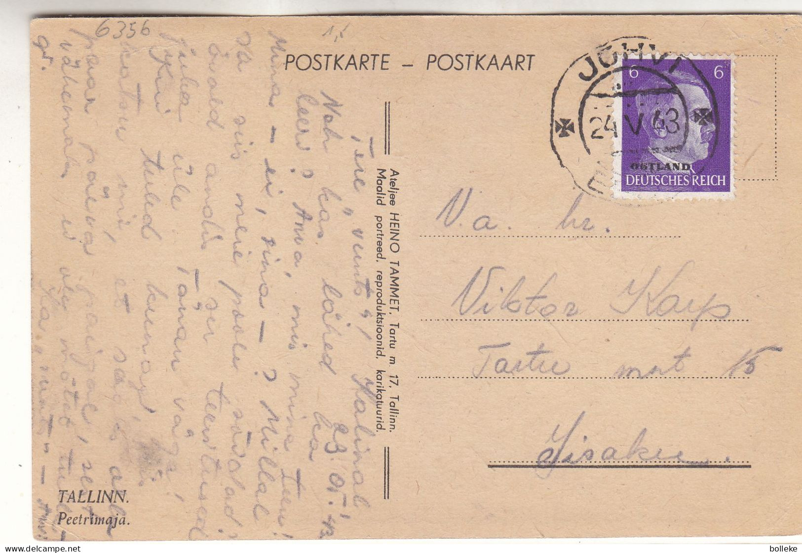 Allemagne - Ostland - Carte Postale De 1943 - Oblit Jöhvi - Exp Vers Lisaku - Hitler - - Occupation 1938-45