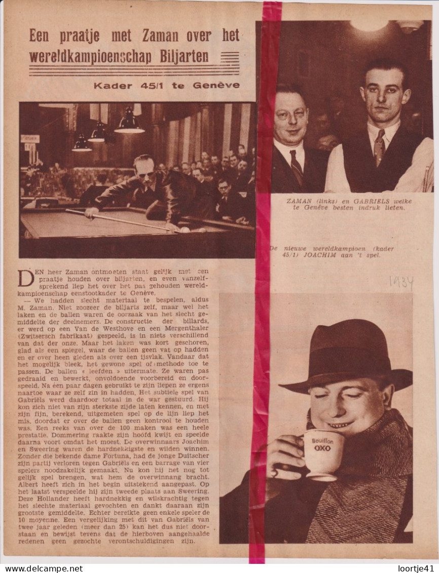 Biljarten - Zaman & Gabriels - Orig. Knipsel Coupure Tijdschrift Magazine - 1934 - Non Classés