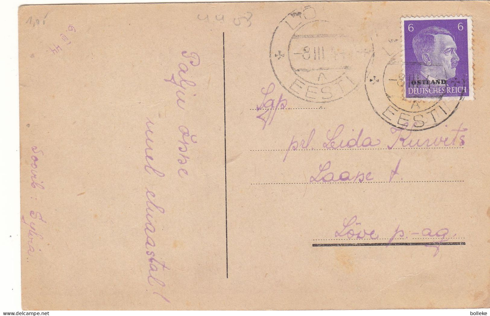 Allemagne - Ostland - Carte Postale De 1944 - Oblit Löve - Exp Vers Löve - Hitler - - Occupation 1938-45