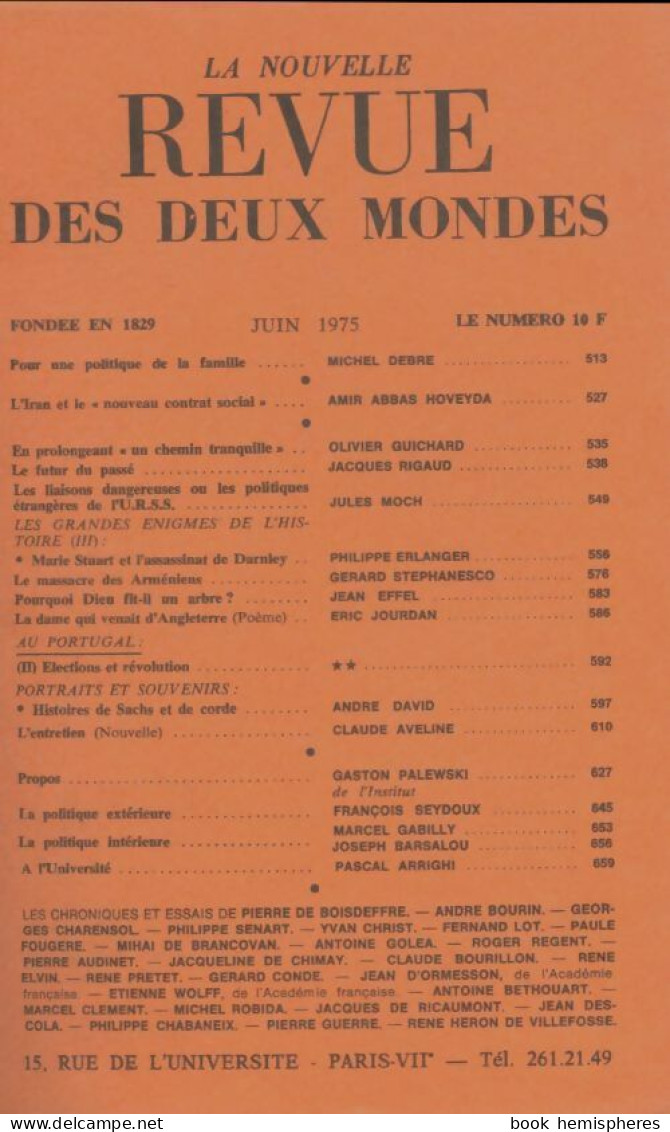 Revue Des Deux Mondes Juin 1975 (1975) De Collectif - Ohne Zuordnung