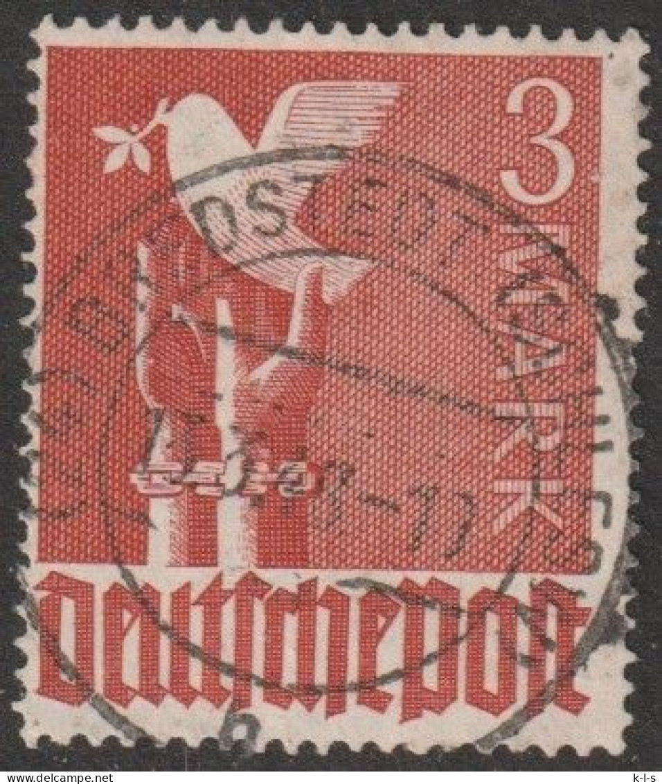 Gem.- Ausgaben: 1947, Mi. Nr. 961, Freimarke: II. Kontrollratsausgabe, 3 Mk. Friedenstaube,  Tagesstpl. BREDSTEDT - Afgestempeld