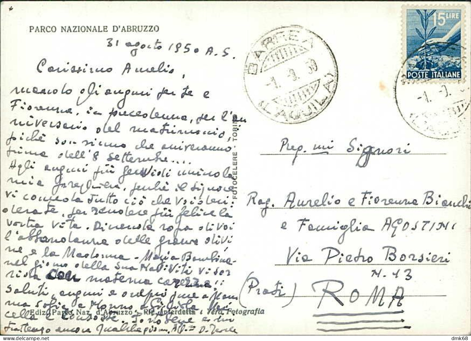 BARREA ( L'AQUILA ) PANORAMA - EDIZ. PARCO NAZIONALE D'ABRUZZO - SPEDITA 1950 (20673) - L'Aquila