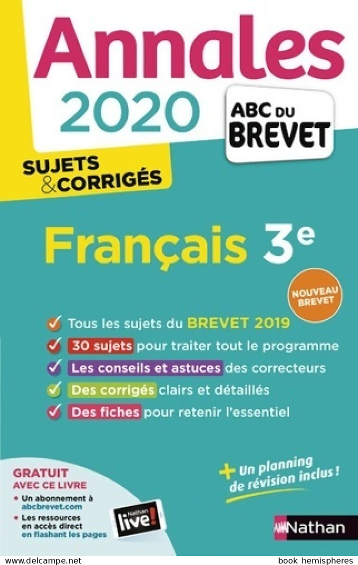 Français 3e Sujets & Corrigés 2020 (2019) De Thomas Bouhours - 12-18 Jahre