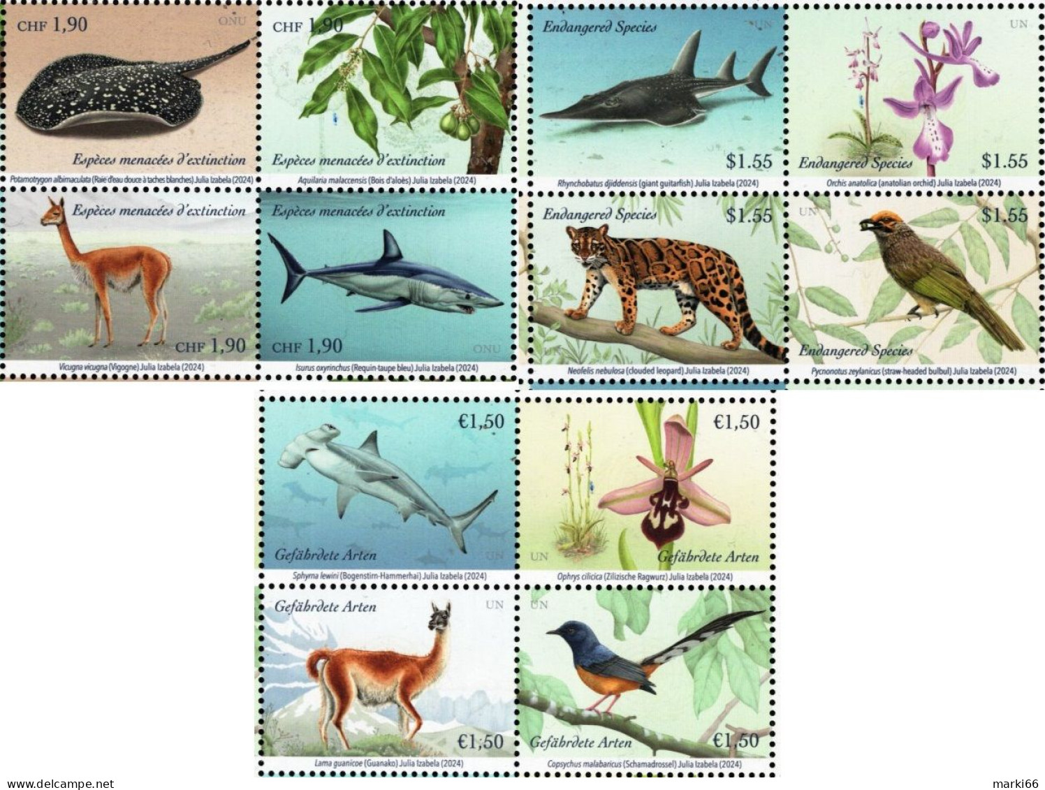 United Nations - New York/Geneva/Vienna - 2024 - Endangered Species '24 - Mint Stamp Set - Emissions Communes New York/Genève/Vienne