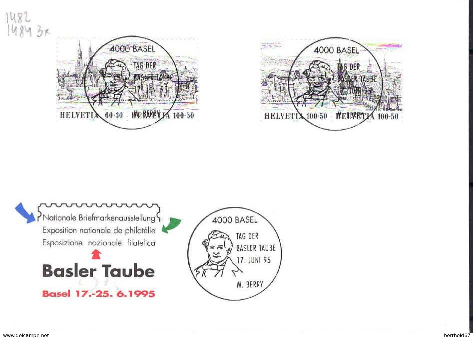 Suisse Poste Obl Yv:1482-84-84-85 Tag Der Basler Taube'95 (TB Cachet à Date) 17 Juin 95 - Lettres & Documents