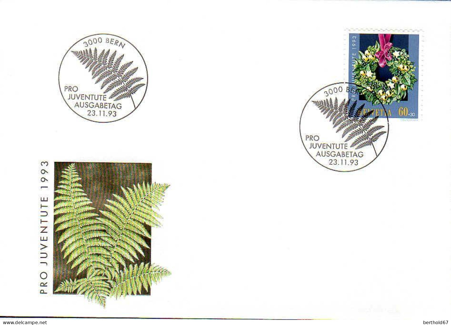 Suisse Poste Obl Yv:1440 Mi:1512 Weihnachtskranz (TB Cachet à Date) Bern 23-11-93 Fdc - FDC