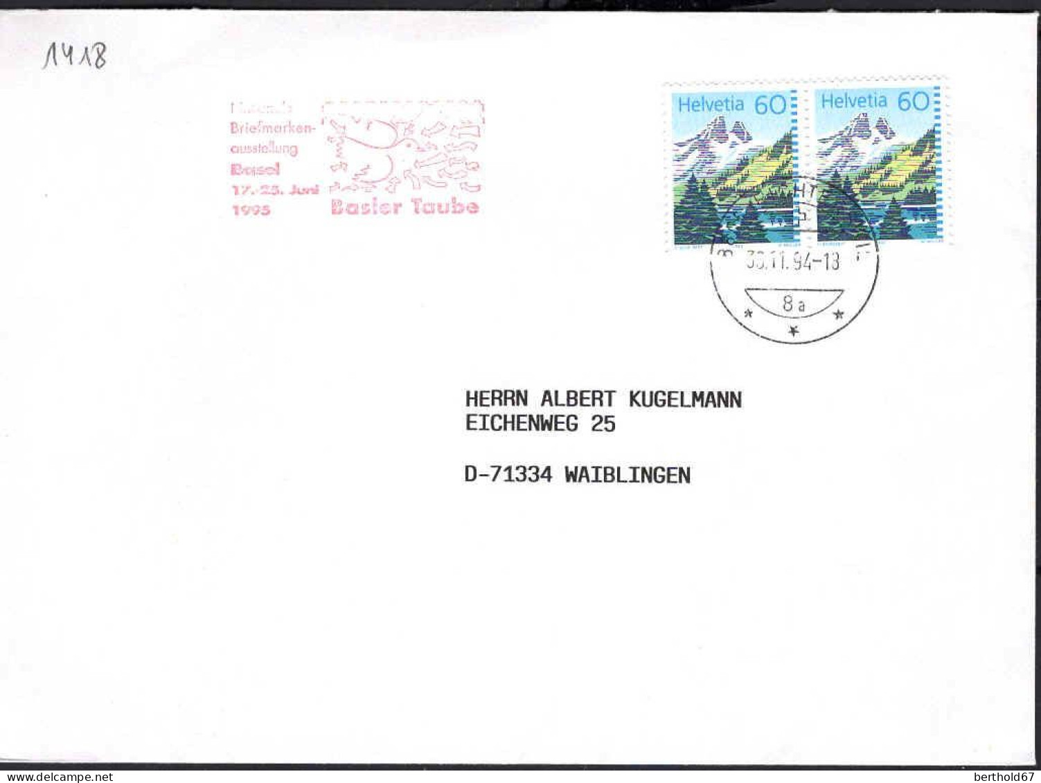 Suisse Poste Obl Yv:1418 Mi:1489 Lac De Tanay Paire Lettre (TB Cachet Rond) - Covers & Documents