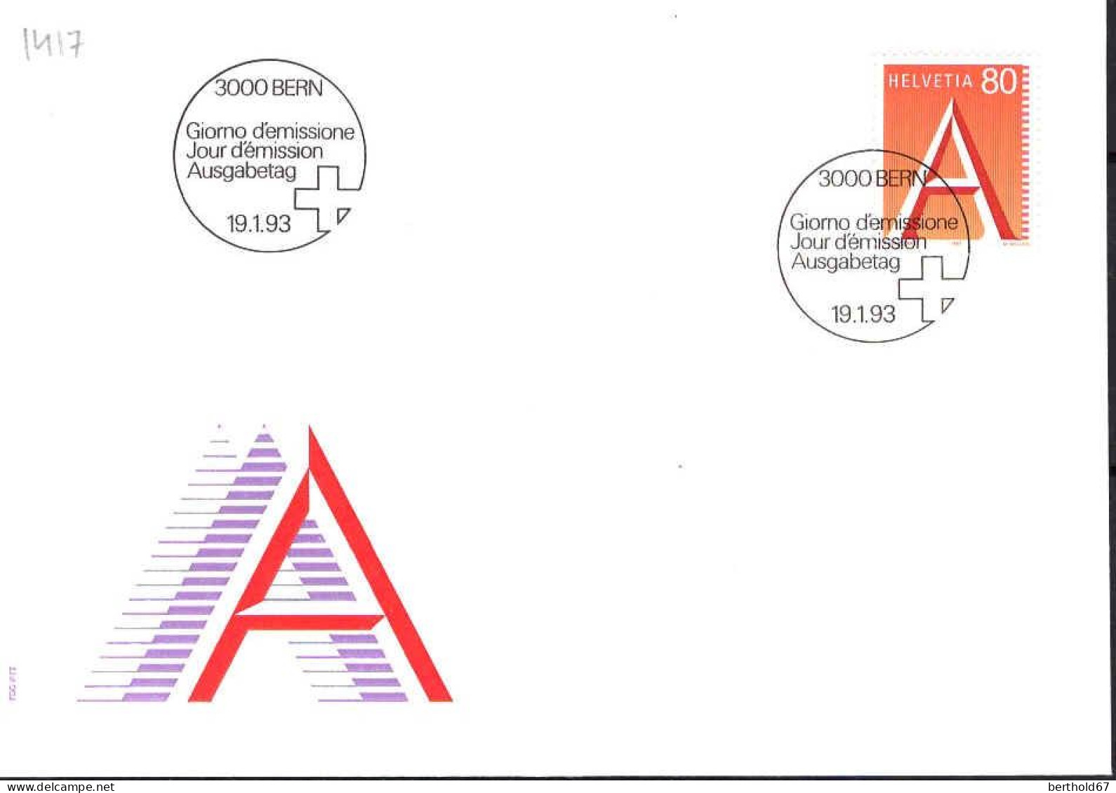 Suisse Poste Obl Yv:1417 Mi:1490 A Bern 19-1-93 Fdc - FDC