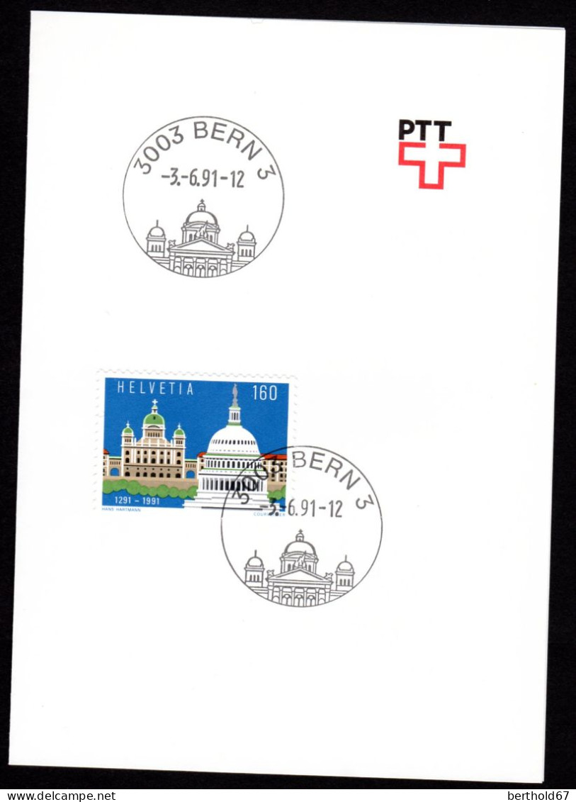 Suisse Poste Obl Yv:1367 1291-1991 7.centenaire De La Confédération Helvétique (TB Cachet à Date) - Used Stamps
