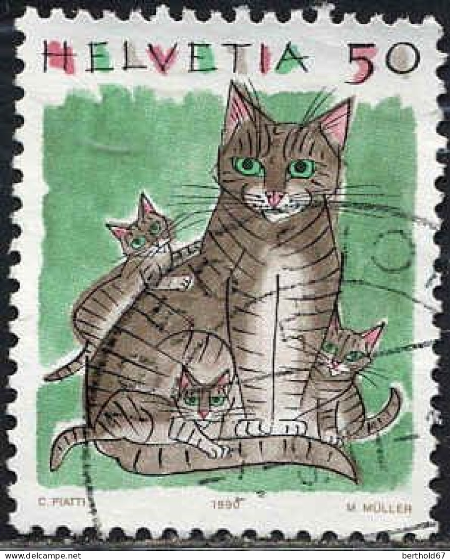 Suisse Poste Obl Yv:1342 Mi:1414 Le Chat (Beau Cachet Rond) - Gebraucht