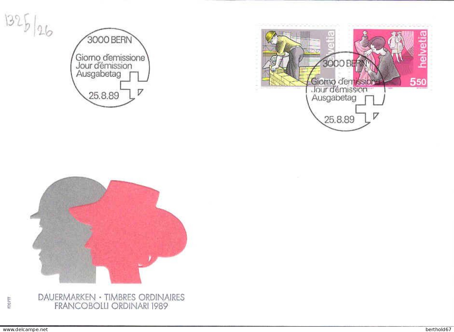 Suisse Poste Obl Yv:1325/1326 L'homme & Les Métiers Bern 25-8-89 Fdc - FDC