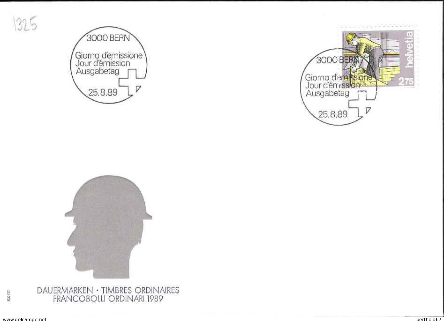 Suisse Poste Obl Yv:1325 Mi:1402 La Maçon Bern 25-8-89 Fdc - FDC