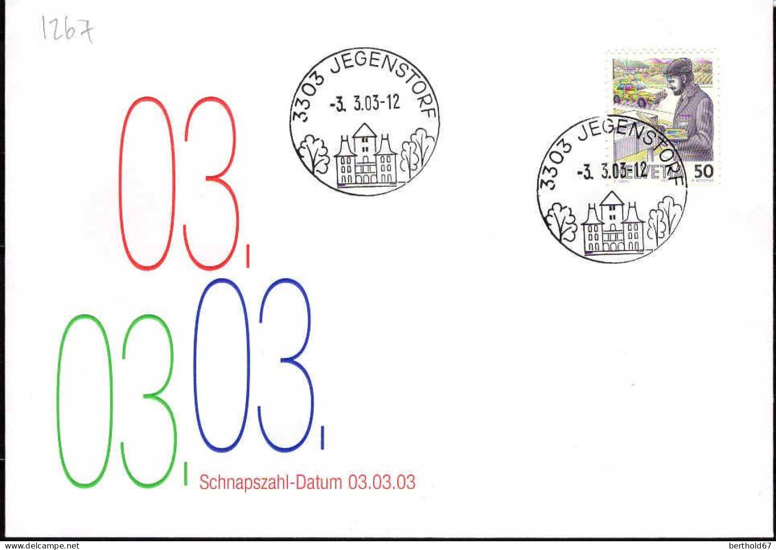 Suisse Poste Obl Yv:1267 Distribution Du Courrier (TB Cachet à Date) Qchnapszahl-Datum 03.03.03 - Lettres & Documents