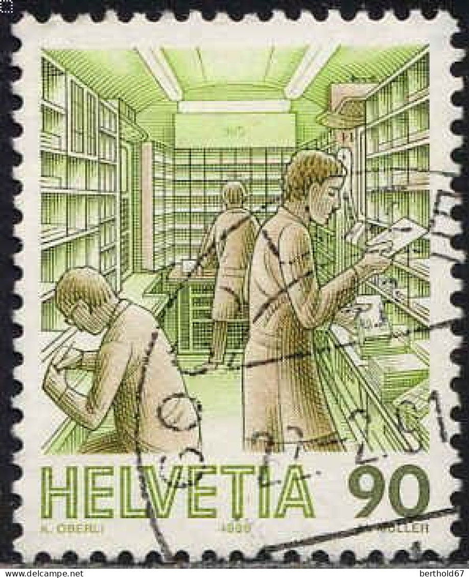 Suisse Poste Obl Yv:1255 Mi:1326 Tri Du Courrier En Wagon-poste (TB Cachet Rond) - Used Stamps