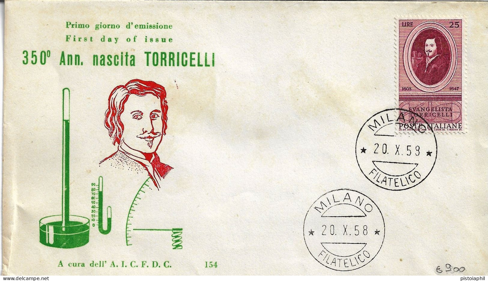 Fdc Aicfdc: TORRICELLI (1958); No Viaggiata - FDC