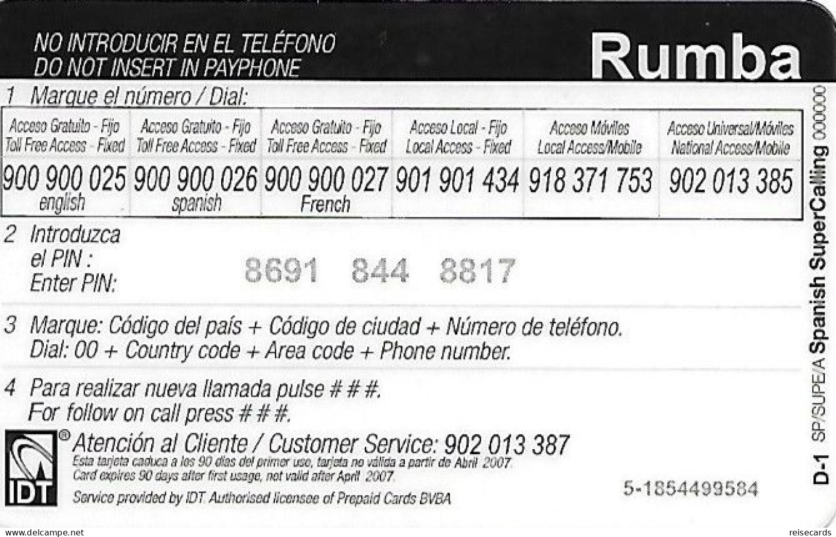 Spain: Prepaid IDT - Rumba 04.07 - Andere & Zonder Classificatie