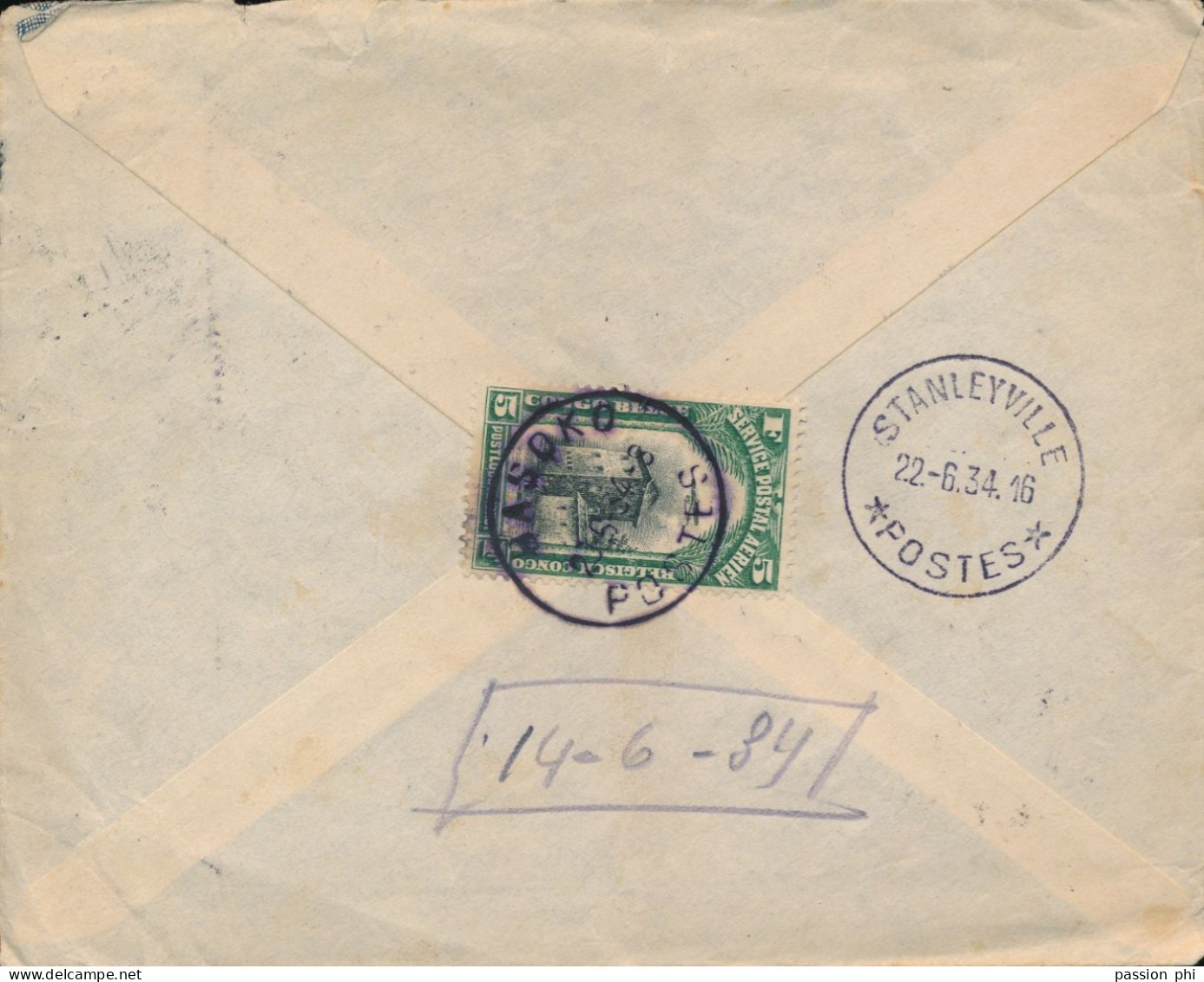 BELGIAN CONGO AIR COVER FROM BASOKO 20.06.34 TO MECHELEN - Covers & Documents