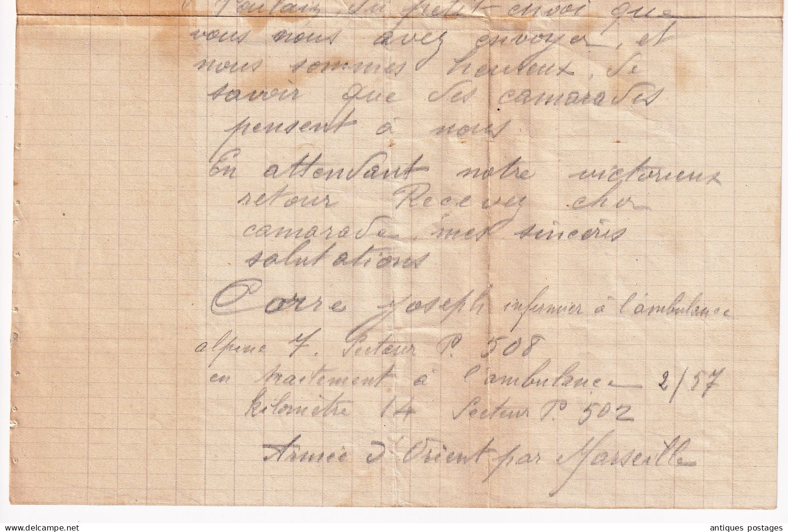 Lettre Manuscrit 14/18 Première Guerre Mondiale 1916 Infirmier Ambulance Armée D'Orient Par Marseille Secteur Postal 502 - Guerra Del 1914-18