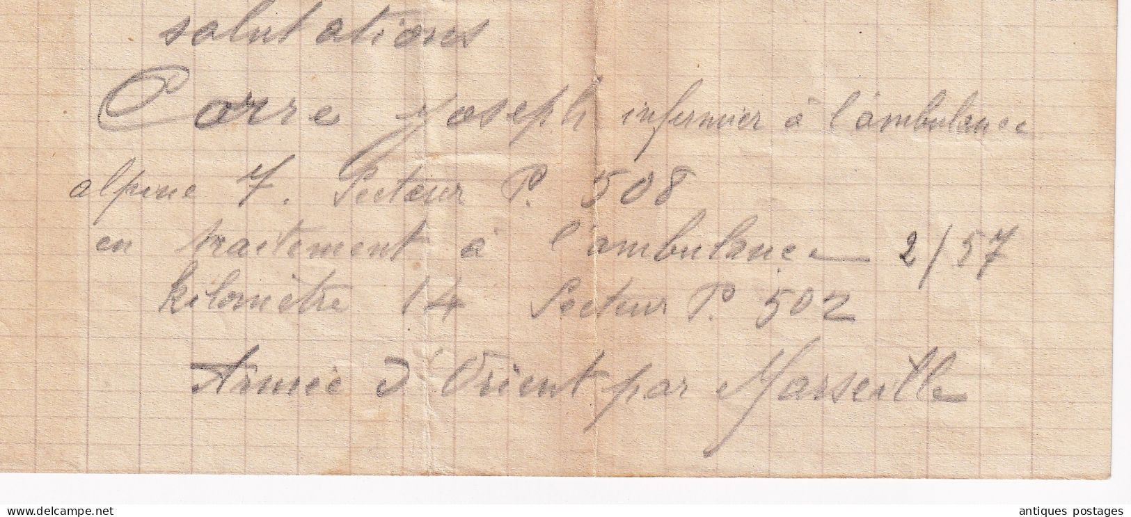 Lettre Manuscrit 14/18 Première Guerre Mondiale 1916 Infirmier Ambulance Armée D'Orient Par Marseille Secteur Postal 502 - Guerra Del 1914-18