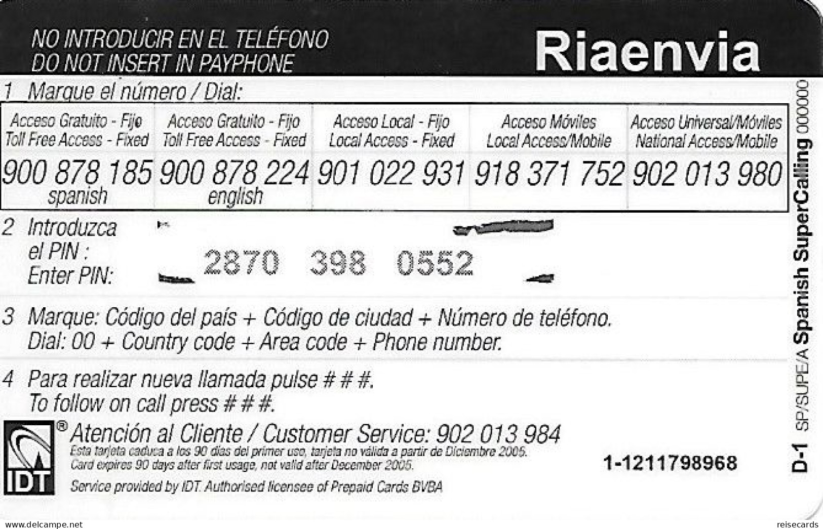 Spain: Prepaid IDT - Riaenvia, Centro De Comercio - Andere & Zonder Classificatie