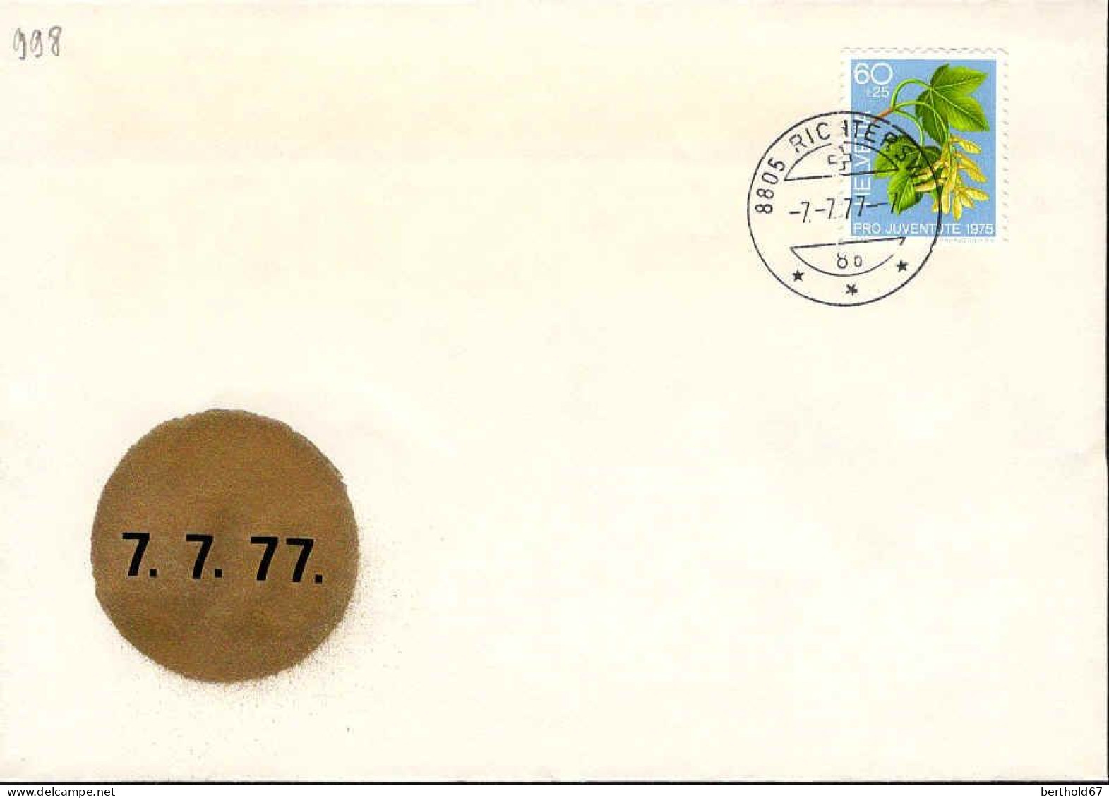 Suisse Poste Obl Yv: 998 Date Remarquable (TB Cachet à Date) 7-7-77 - Covers & Documents