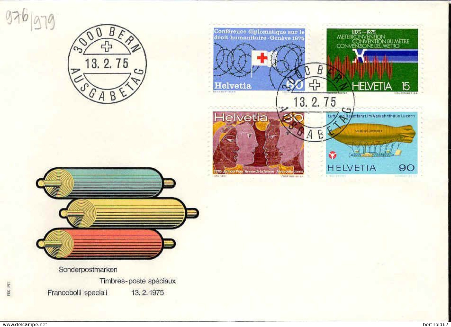 Suisse Poste Obl Yv: 976/979 Commémorations Bern 13-2-75 Fdc - FDC