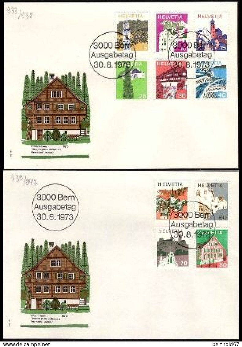 Suisse Poste Obl Yv: 933/942 Paysages Bern 30-8-73 Fdc - FDC