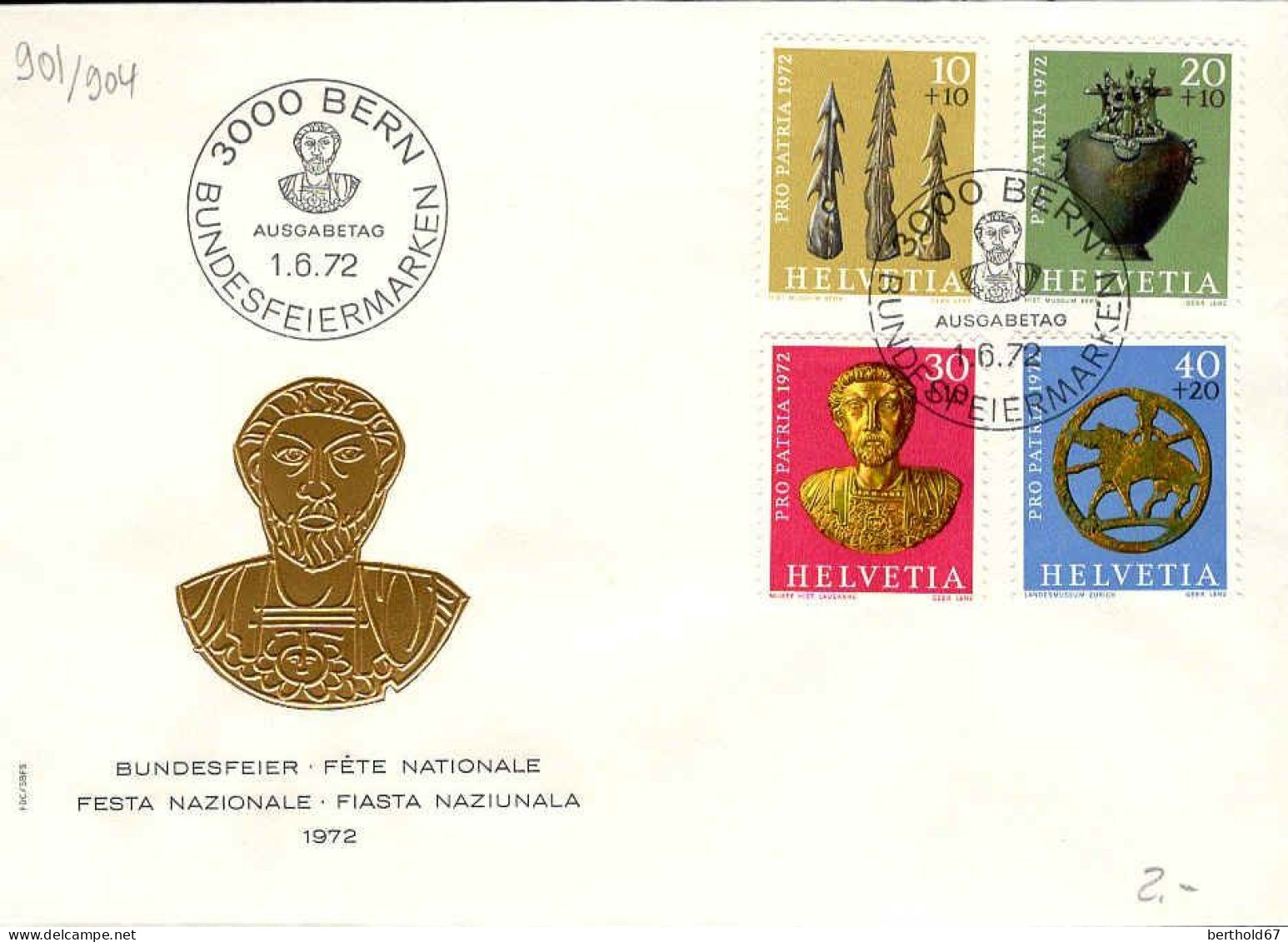 Suisse Poste Obl Yv: 901/904 Fête Nationale (TB Cachet à Date) 1-6-72 - Covers & Documents