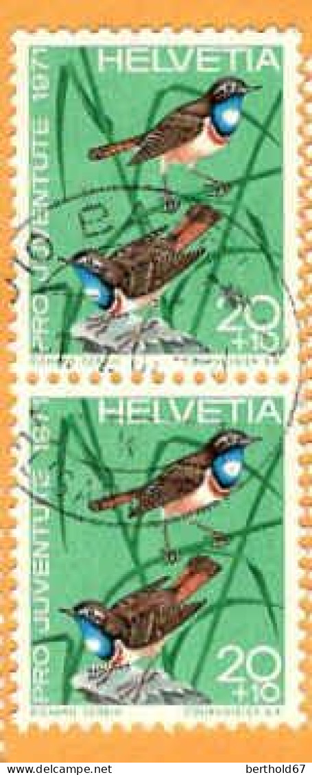 Suisse Poste Obl Yv: 892 Mi:961 Pro Juventute Gorge-bleue Paire Sur Fragment (Beau Cachet Rond) - Used Stamps