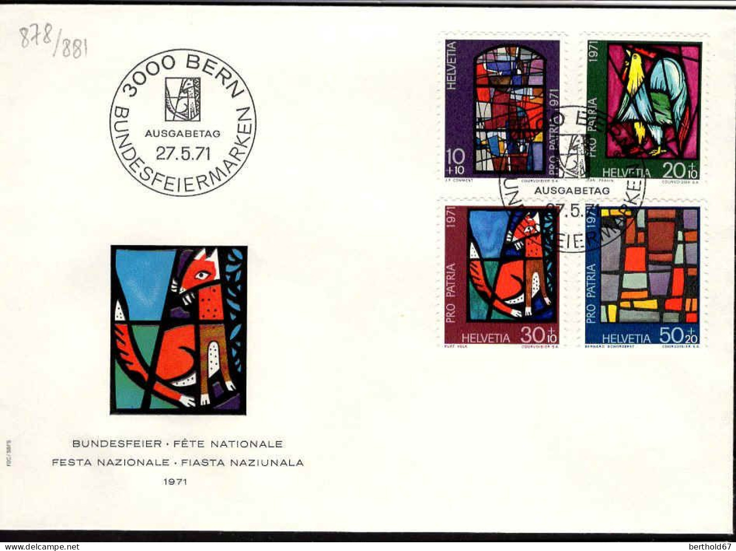 Suisse Poste Obl Yv: 878/881 Pro Patria Vitraux (TB Cachet à Date) Fête Nationale 27-5-71 - Briefe U. Dokumente