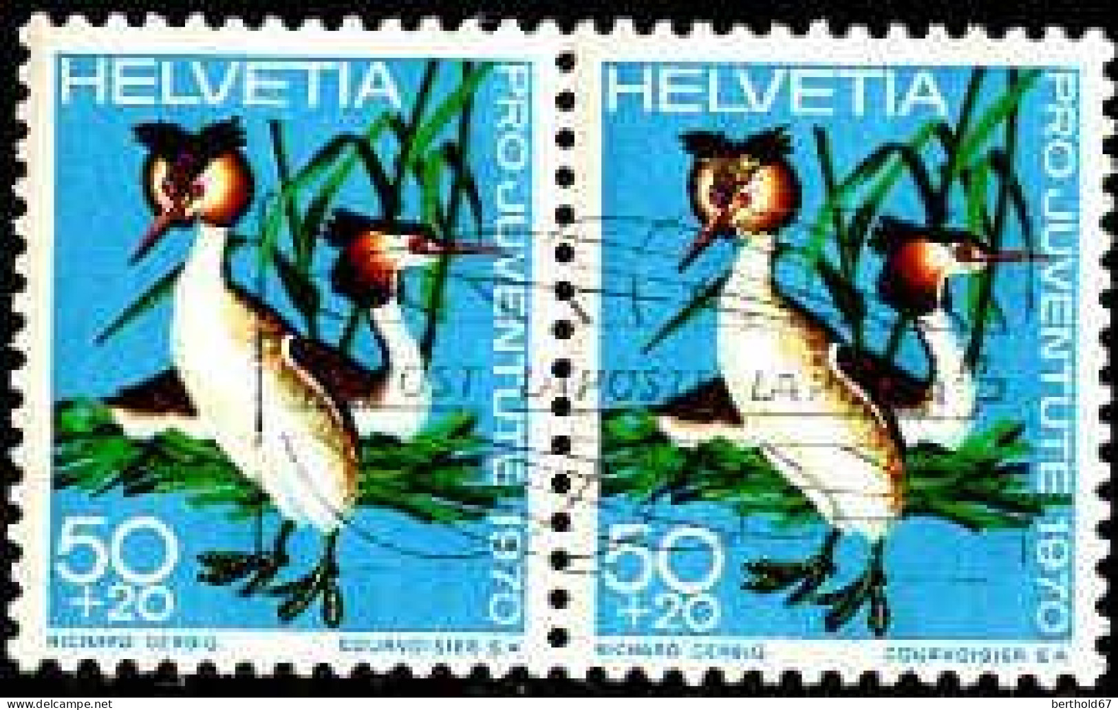 Suisse Poste Obl Yv: 871 Mi:939 Pro Juventute Grèbe Huppé Paire (Belle Obl.mécanique) - Used Stamps