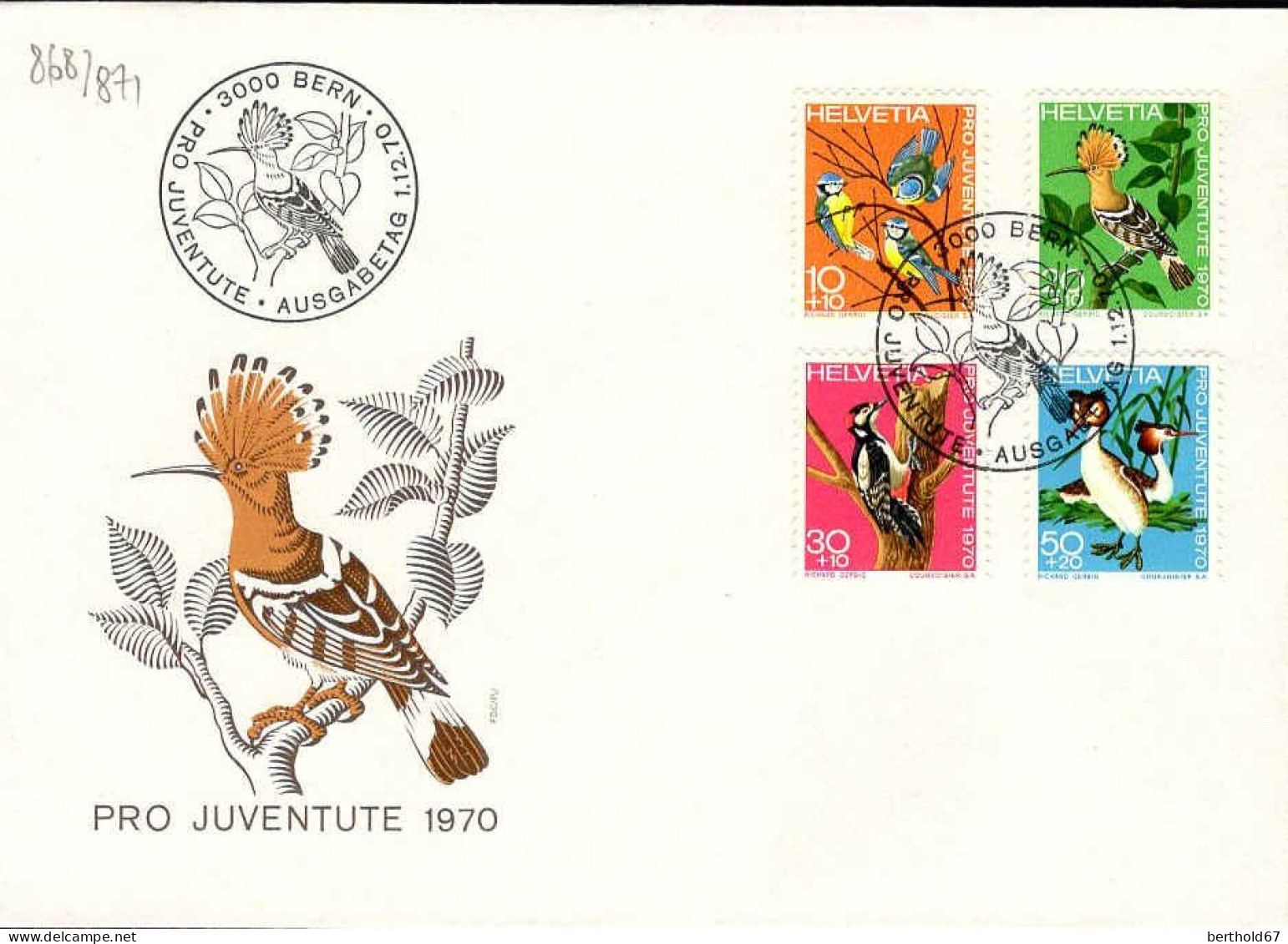 Suisse Poste Obl Yv: 868/871 Pro Juventute Oiseaux Bern 1-12-70 Fdc - FDC