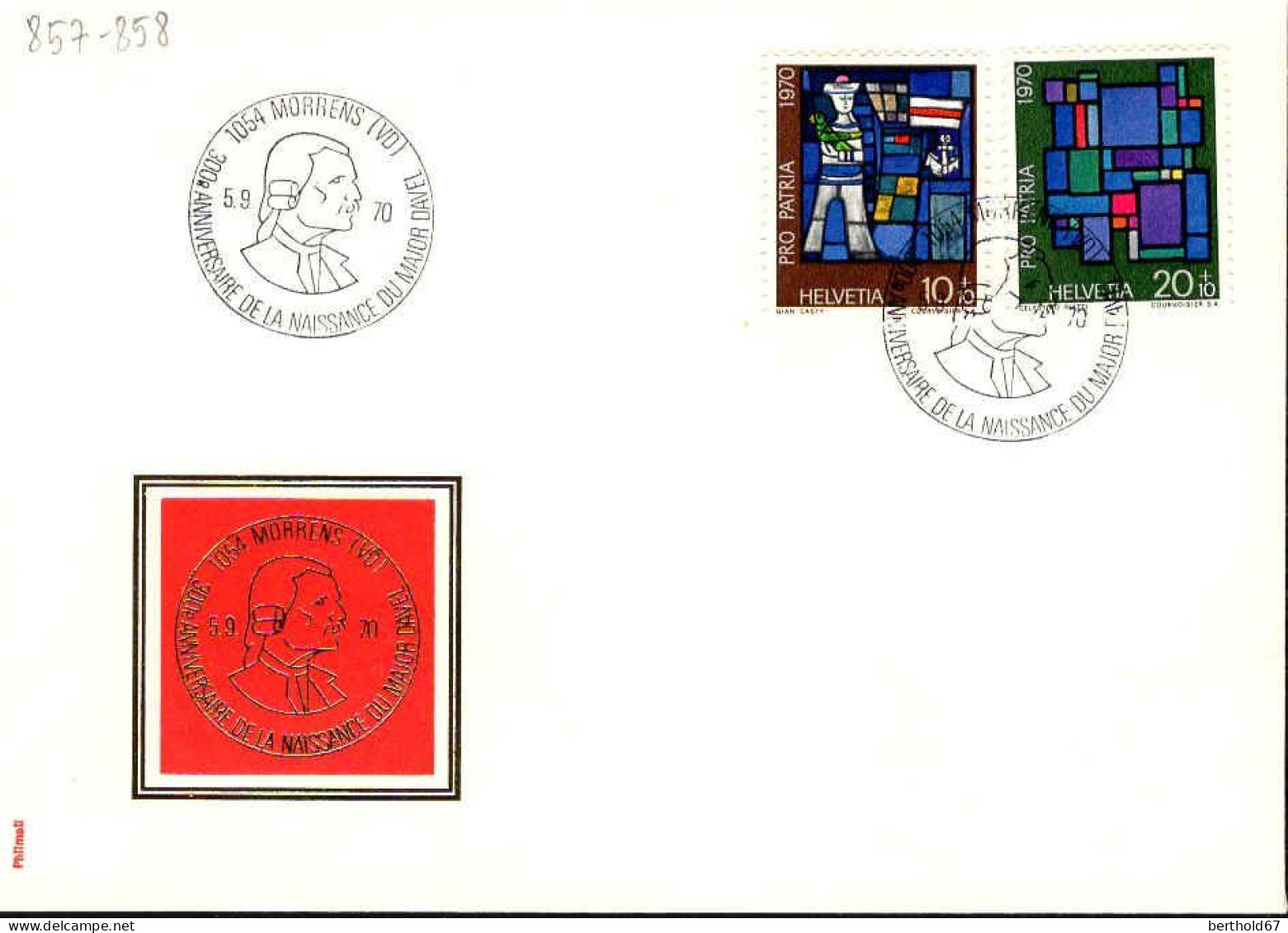 Suisse Poste Obl Yv: 857/858 Yv:0,45) Tricentenaire Du Major Davel (TB Cachet à Date) 5-9-70 - Lettres & Documents