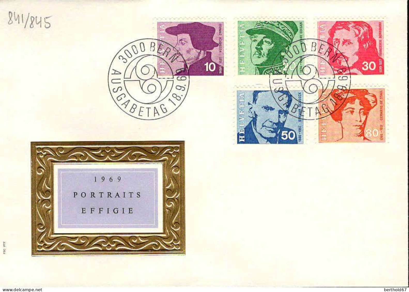 Suisse Poste Obl Yv: 841/845 Célébrités Nationales (TB Cachet à Date) 18-9-69 - Lettres & Documents