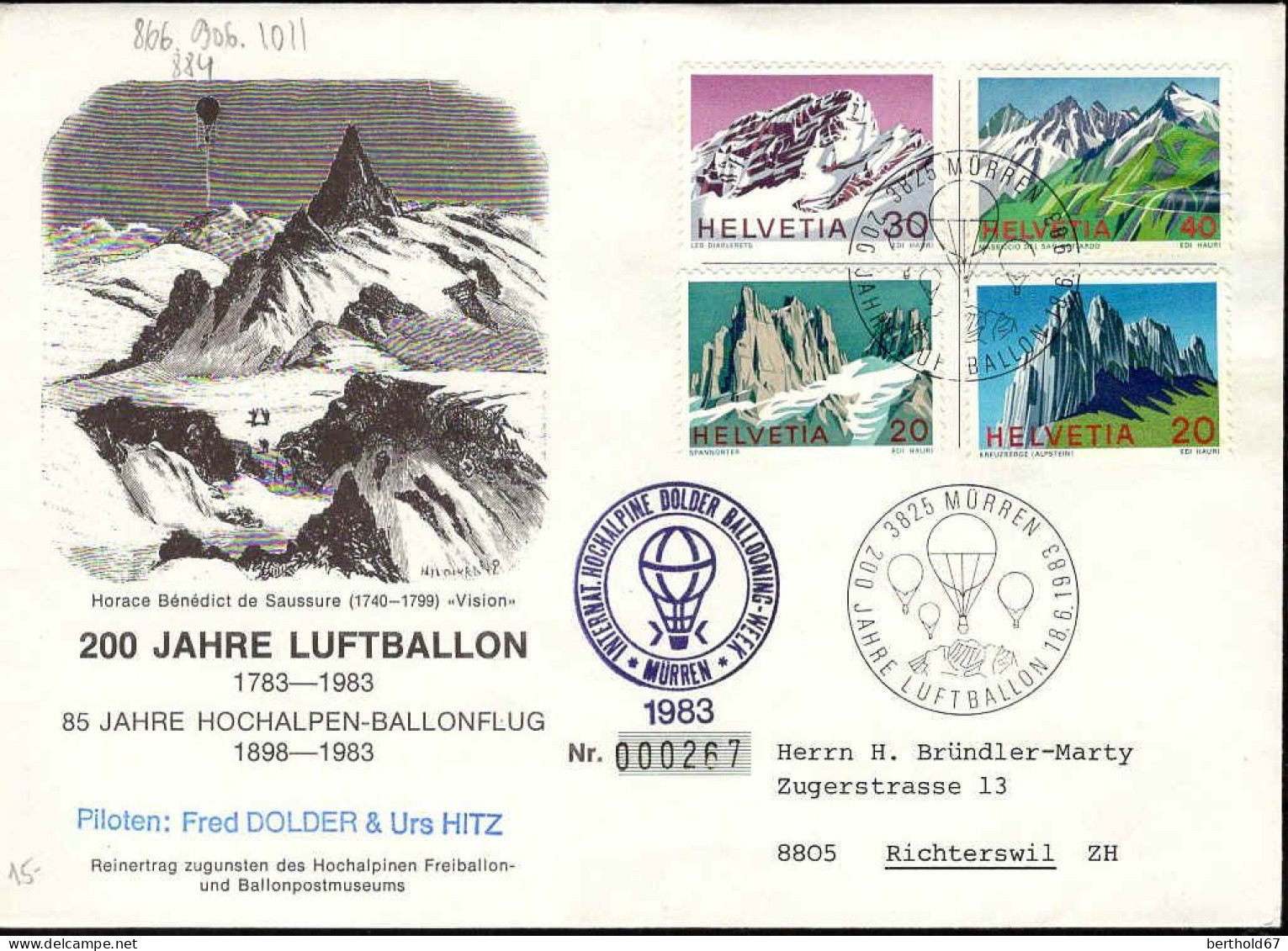 Suisse Poste Obl Yv: 838-884-906-1011) 200 Jahre Luftballon (TB Cachet à Date) 18.6.1983 - Storia Postale