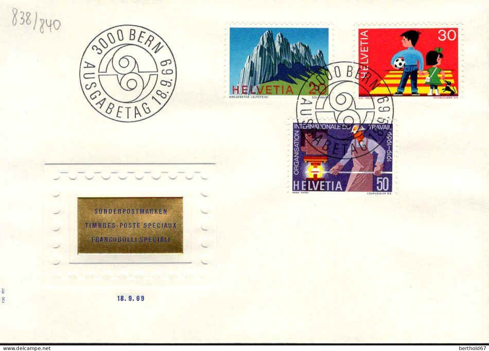 Suisse Poste Obl Yv: 838/840 Commémorations & Alpes Suisses Bern 18-9-69 Fdc - FDC