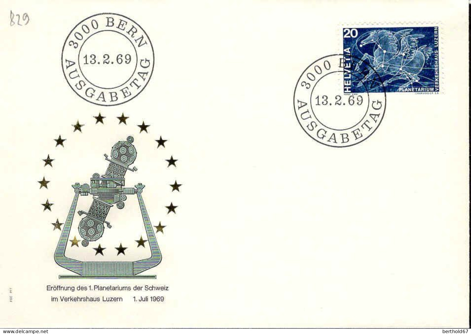 Suisse Poste Obl Yv: 829 Mi:896 Planetarium Verkehrshaus Lüzern (TB Cachet à Date) Bern 13-2-69 Fdc - FDC