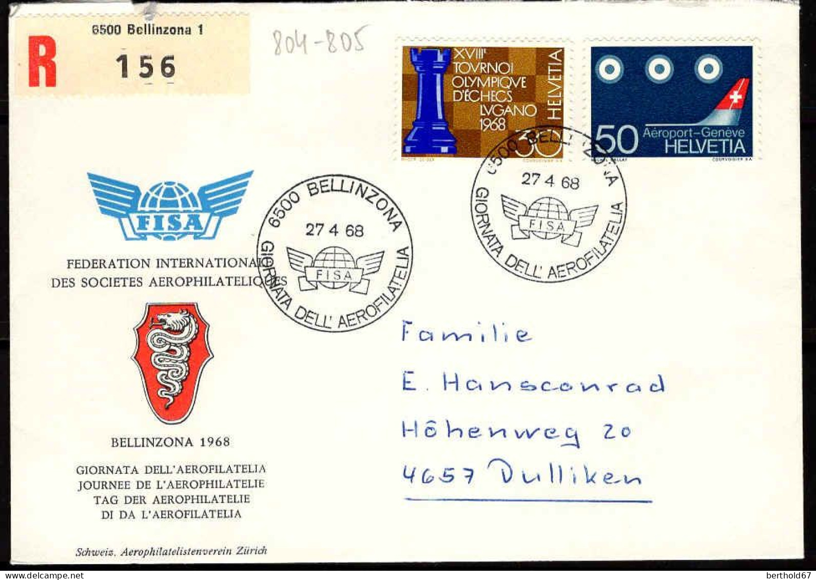 Suisse Poste Obl Yv: 804-805  Federation Int. Des Soc.aérophilatéliques (TB Cachet à Date) - Covers & Documents