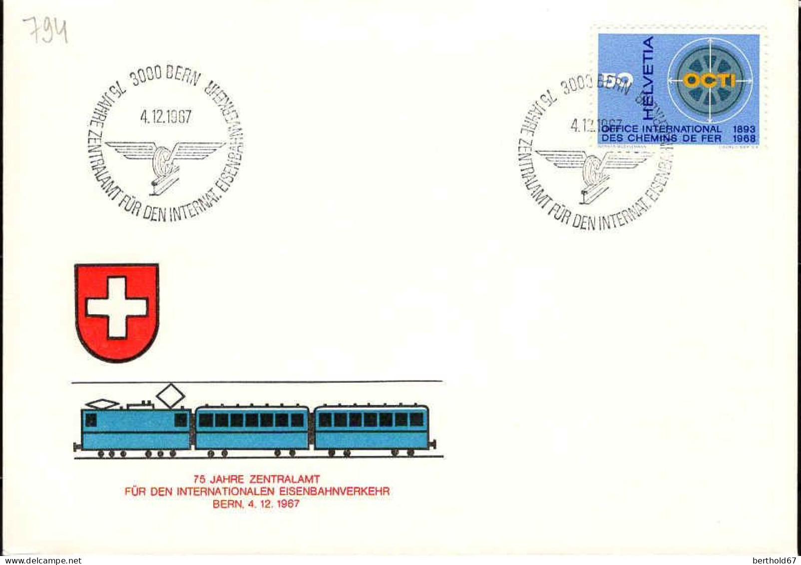 Suisse Poste Obl Yv: 794 Office International Des Chemins De Fer (TB Cachet à Date) - Storia Postale