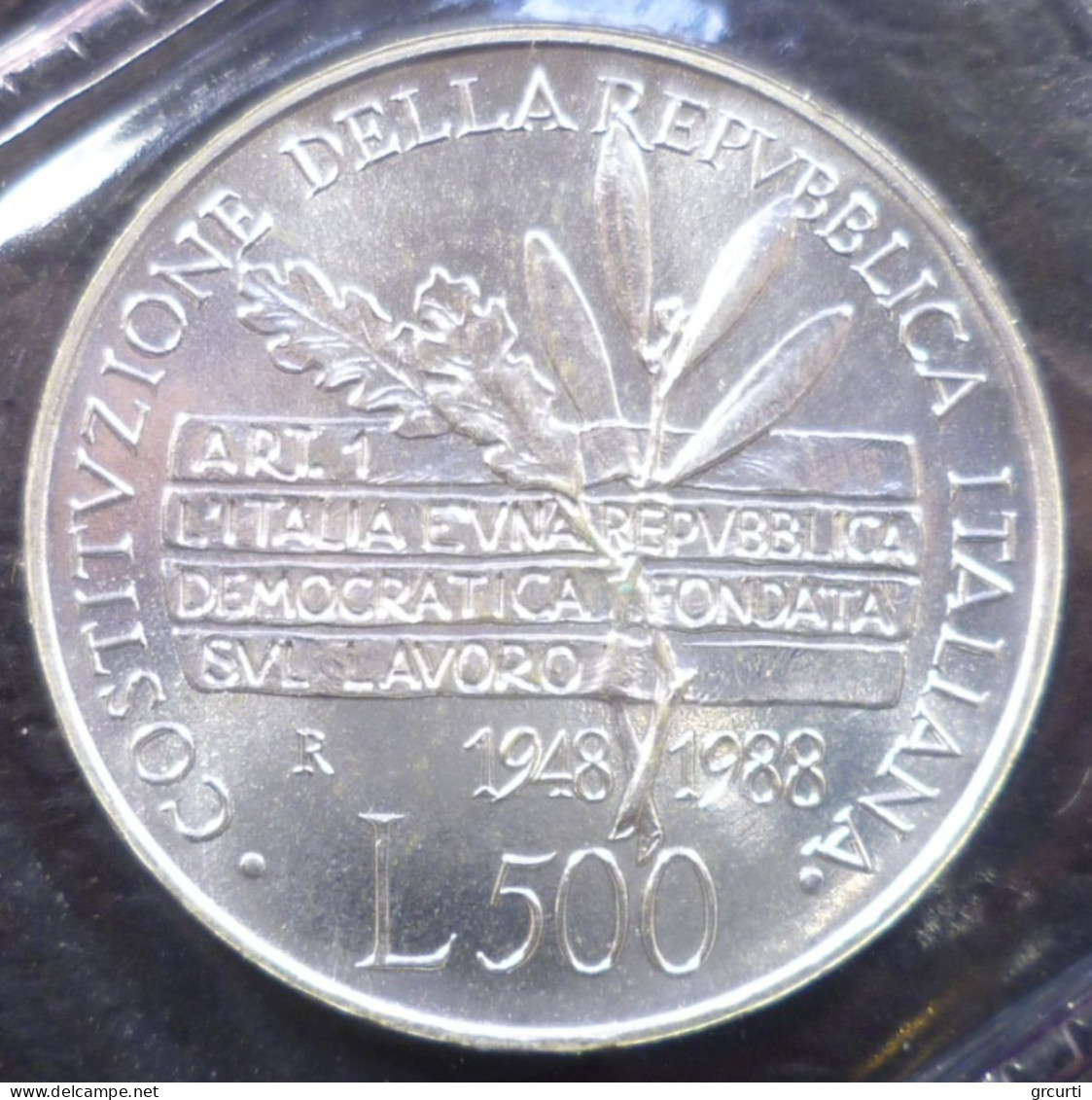 Italia - 500 Lire 1988 - 40° Costituzione - Gig# 433P - KM# 126 - 500 Lire