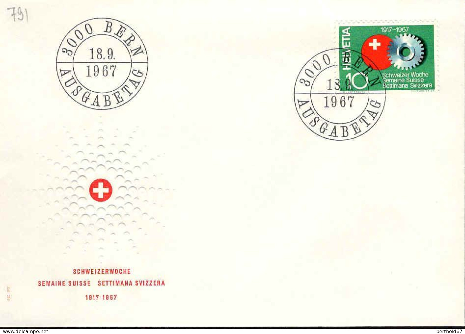 Suisse Poste Obl Yv: 791 Mi:858 Semaine Suisse (TB Cachet à Date) Bern 18-9-1967 Fdc - FDC