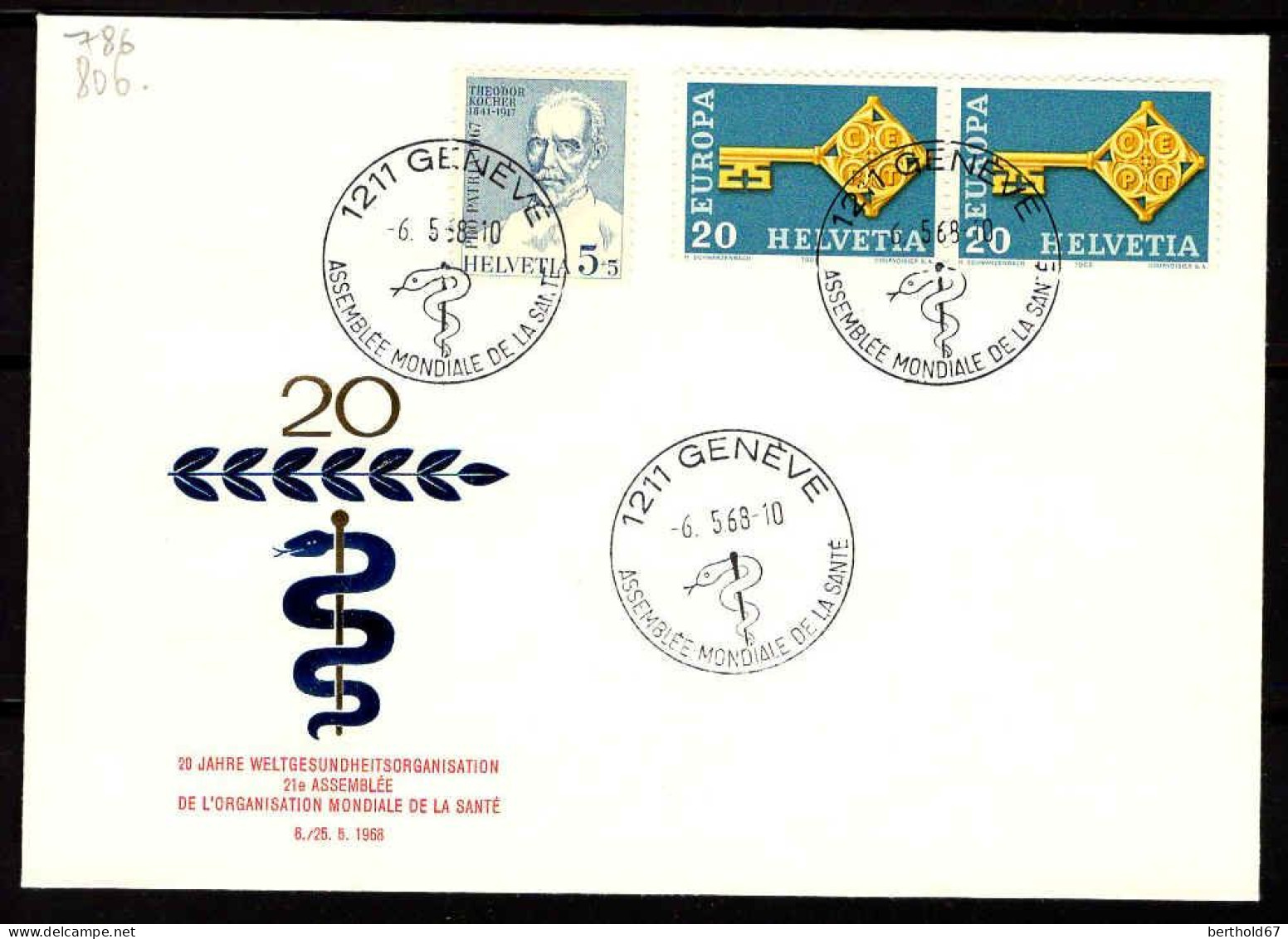 Suisse Poste Obl Yv: 786-806x2 Pro Patria Theodor Kocher & Europa (TB Cachet à Date) - Storia Postale